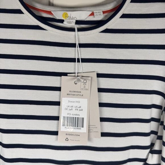 NWT Boden Imogen Breton Striped Shirt Dress size 4 Navy Off White Puff Sleeves - Picture 3 of 4